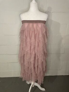 Anthropologie Dusty Rose Tiered Tulle Maxi Skirt